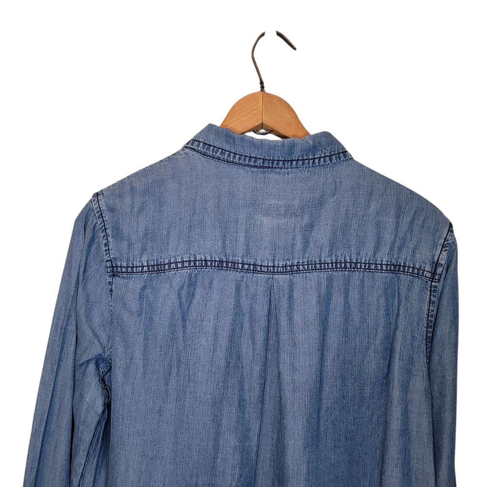 NWT Scully Womens Blue Denim Fringe Button Down Long Sleeve Shirt Large Western - Picture 3 of 10